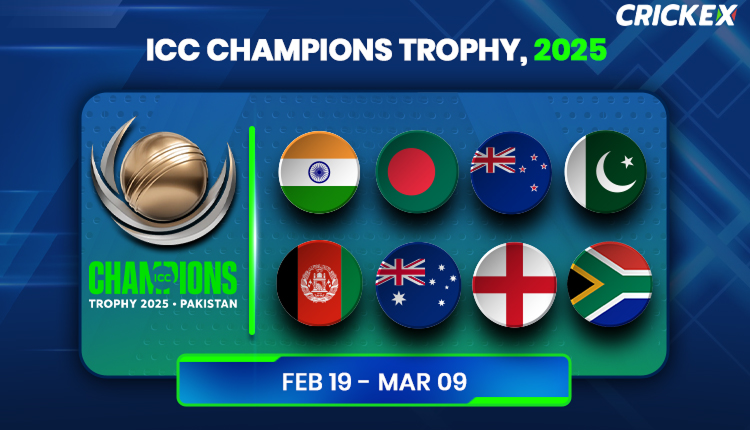 Crickex champions card featuring the text "ICC CHAMPIONS TROPHY 2025," highlighting the upcoming cricket tournament and betting opportunities.