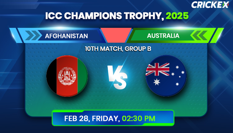 Crickex champions card featuring the text "ICC CHAMPIONS TROPHY 2025 AFGHANISTAN VS AUSTRALIA," highlighting the exciting cricket matchup and betting opportunities