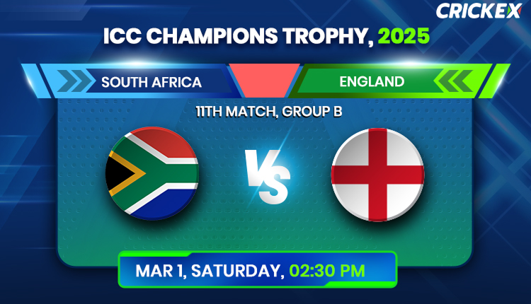 Crickex champions card featuring the text "ICC CHAMPIONS TROPHY 2025 SOUTH AFRICA VS ENGLAND," showcasing the thrilling cricket matchup and betting opportunities.